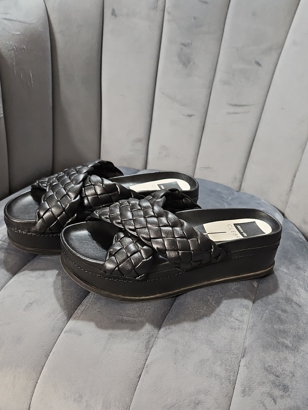 Woven Platform Slide Sandals - Black